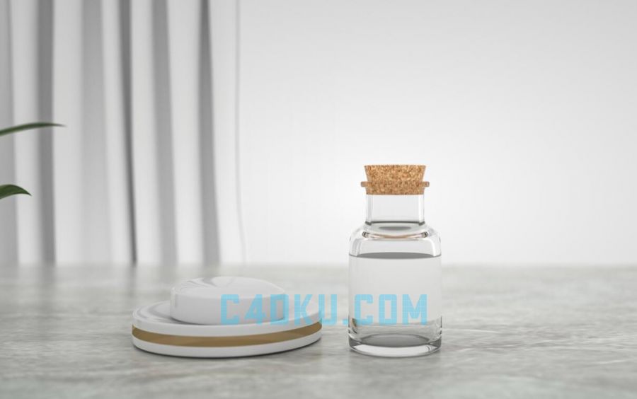 C4D模型3D玻璃透明创意水杯子简约瓶子场景3D模型