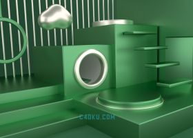 C4D建模三维3D立体简约绿色金属质感几何背景工程