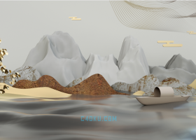 中国风山水风景3D立体山水画场景三维模型