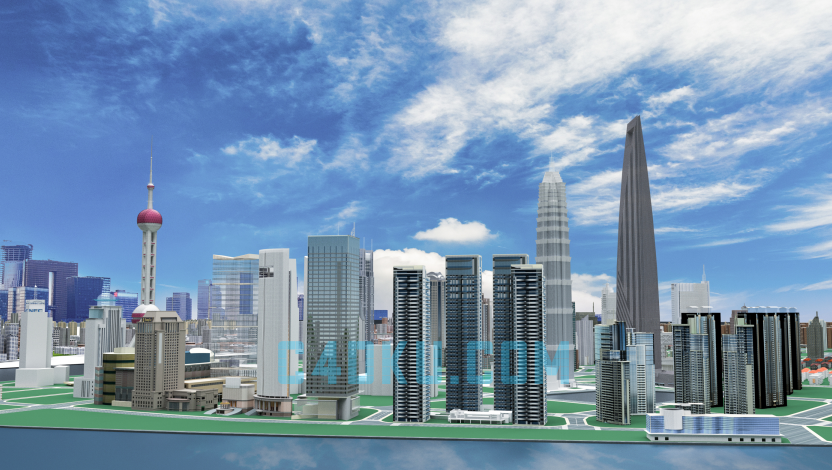 城市建筑上海风景立体模型三维模型3d资源下载-c4d库