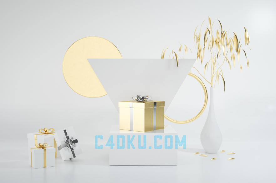 简约白色电商促销背景图C4D简约电商场景三维模型3D资源下载-C4D库