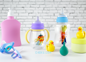 母婴产品奶瓶展示场景三维模型