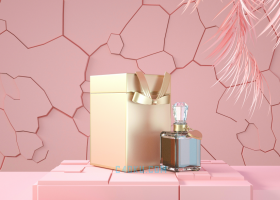 粉色金属质感C4D香水场景三维模型