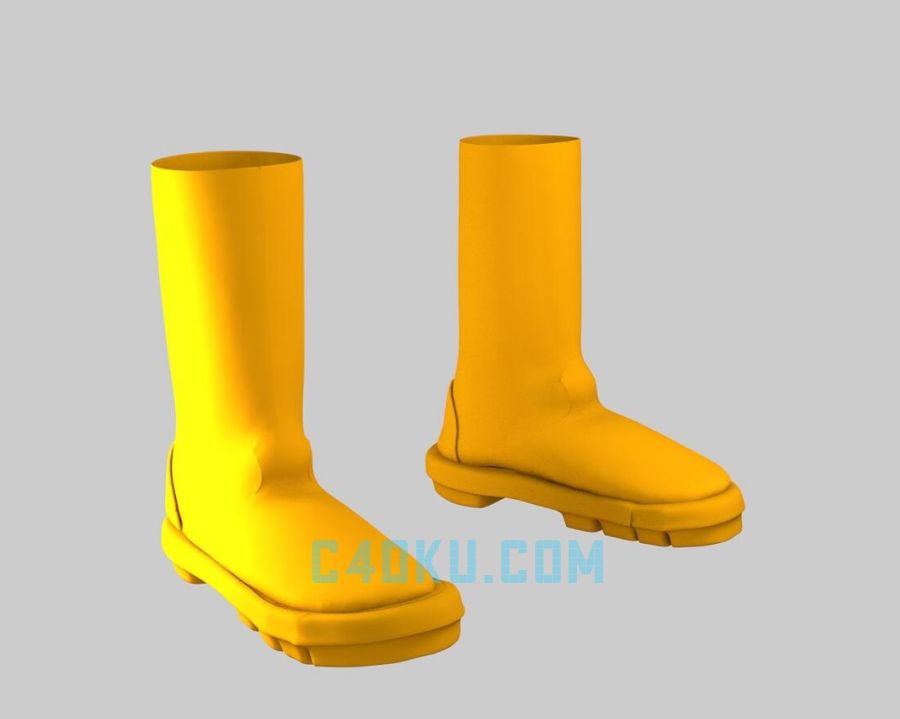 CINEMA4D建模卡通一对黄色三维雨靴