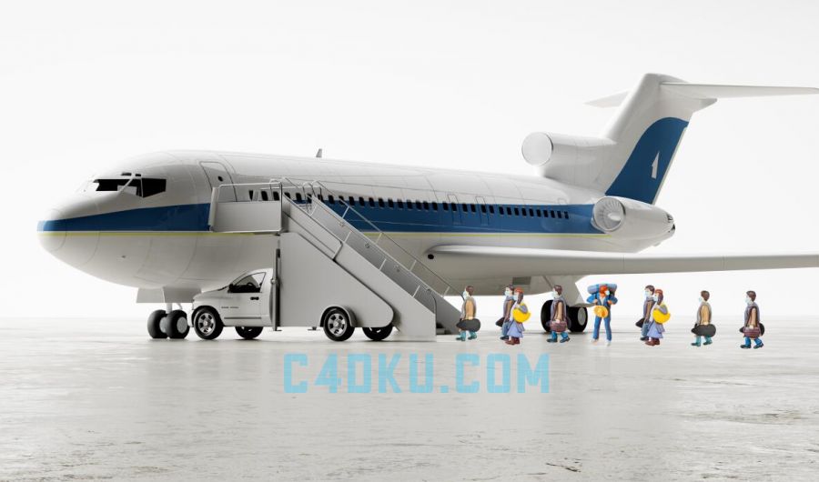 c4d模型旅客坐飞机回家过年3d春运场景