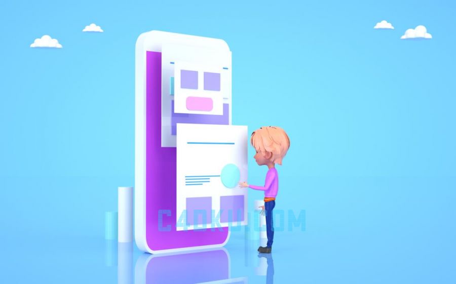 CINEMA4D建模三维商务3d金融卡通人场景3D模型