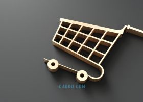 3DSMAX制作三维立体金色购物车3D模型
