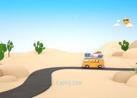 C4D建模三维卡通自驾驶汽车沙漠旅行3D模型