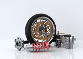 C4D建模三维汽车轮胎与防震器零件3D模型