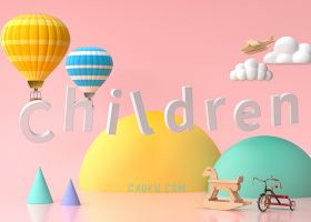C4DR17制作卡通立体字61儿童节3D模型