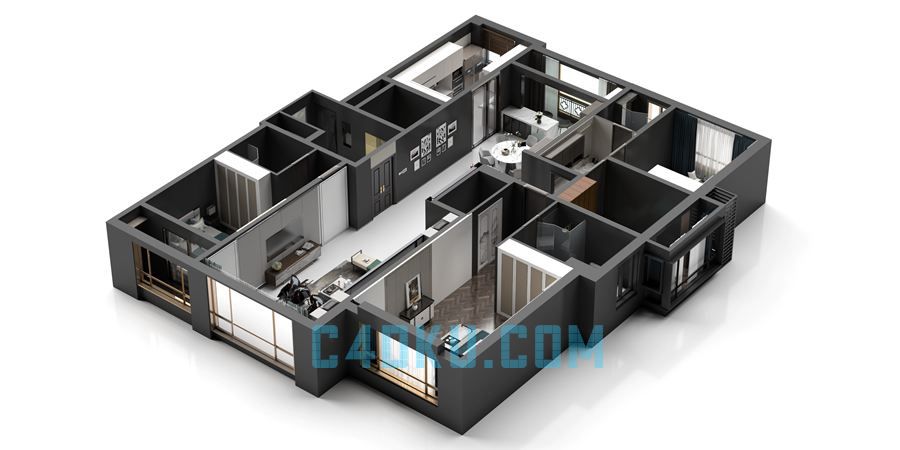 三维房地产3D室内房间户型效果图MAX模型