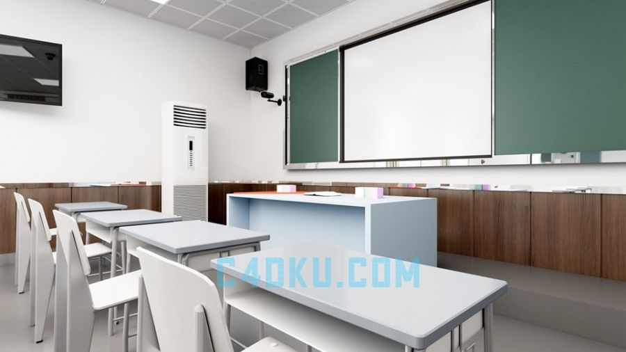 大学城学校桌子3D教室场景MAX三维模型